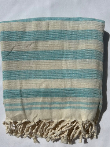 Flat Woven Bath Towel / Throw " Sea Breeze" Variegated Stripe in Turquoise