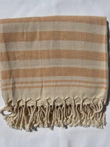 Flat Woven Bath Towel / Throw " Sea Breeze" Variegated Stripe in Salmon