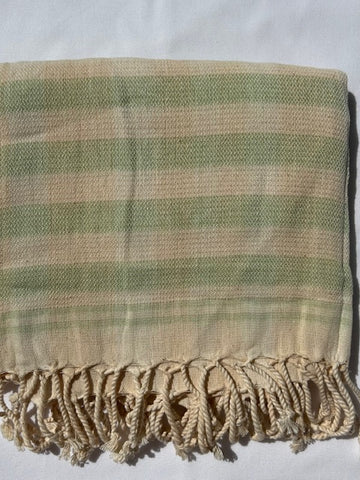 Flat Woven Bath Towel / Throw " Sea Breeze" Variegated Stripe in Grass