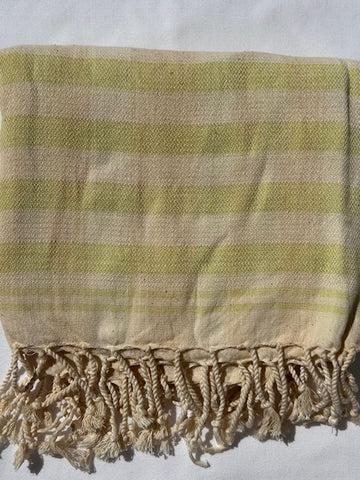 Flat Woven Bath Towel / Throw " Sea Breeze" Variegated Stripe in Sea Green