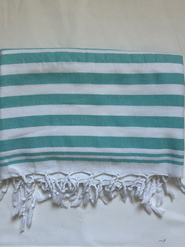 Flat Woven "Summer Stripe" Bath Towel / Throw in  Turquoise