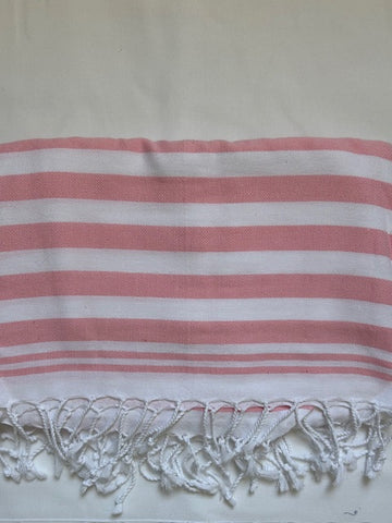 Flat Woven "Summer Stripe" Bath Towel / Throw in Pale Pink