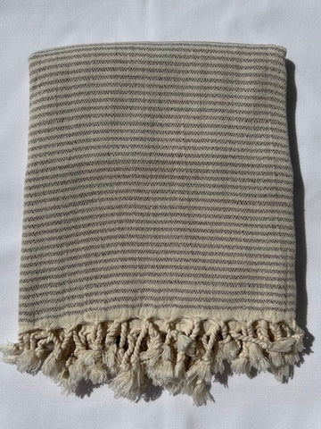 Flat Woven Bath Towel / Throw " Sea Breeze" Thin Stripe in Purple/Grey