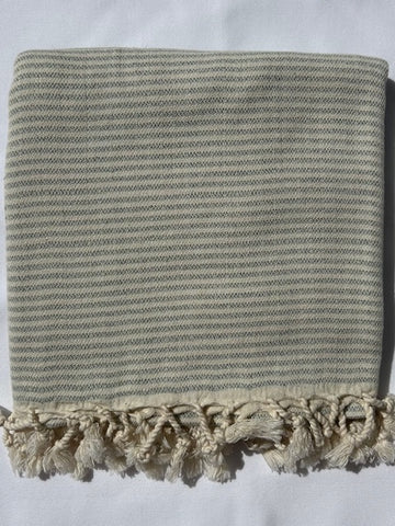 Flat Woven Bath Towel / Throw " Sea Breeze" Thin Stripe in Green/Grey