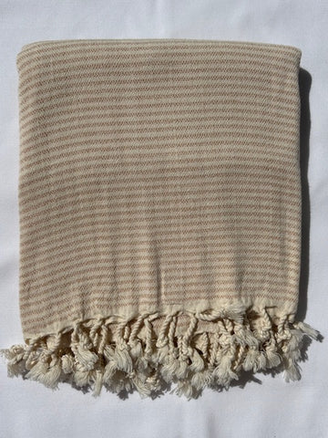 Flat Woven Bath Towel / Throw " Sea Breeze" Thin Stripe in Gold